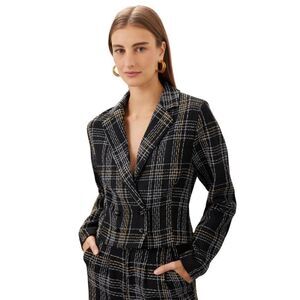 $145 Slate & Willow Black Cropped Plaid Tweed Blazer Size Small